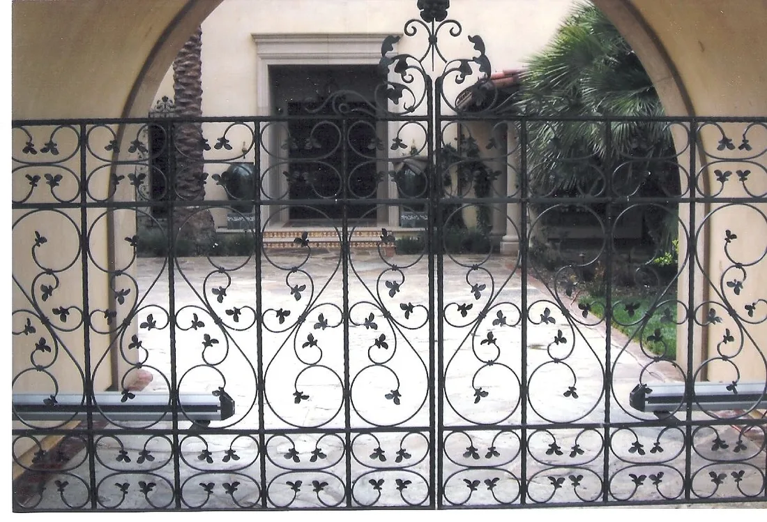Custom iron driveway gate at a Southern California home