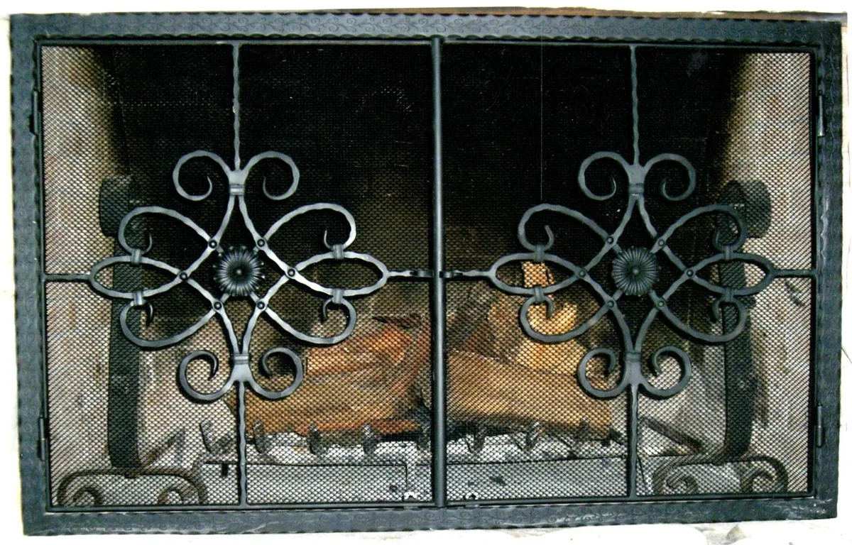 Custom iron fireplace screen